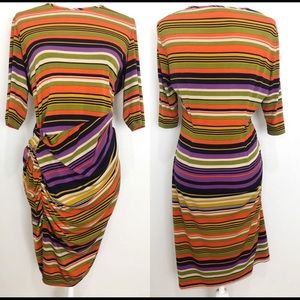 BETSEY JOHNSON 3/4 Sleeve Striped Midi Dress 14 L